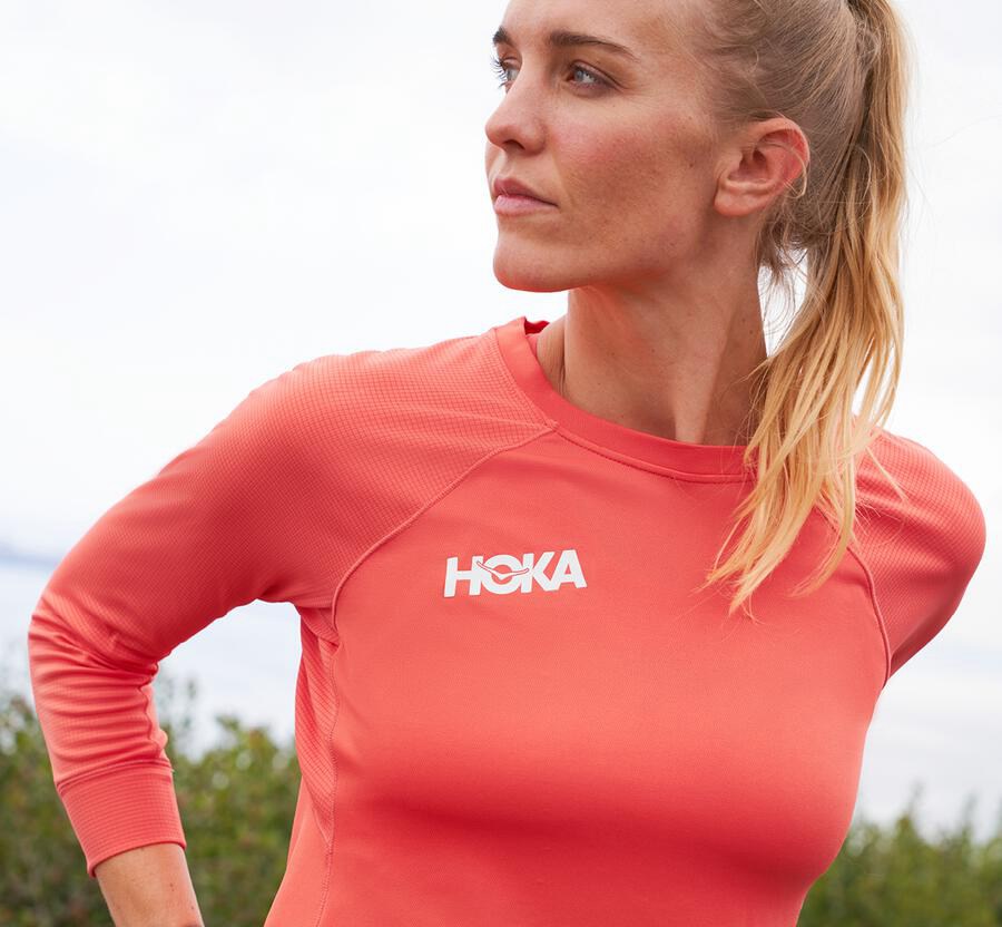 Top Hoka One One Mujer - Performance 3/4 Sleeve - Naranjas - FZD730651